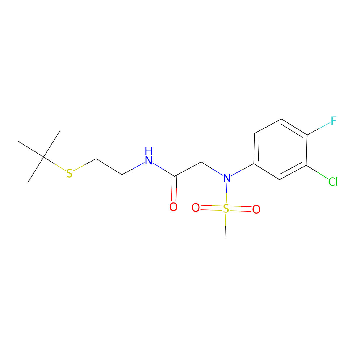 N-(2-tert-butylsulfanylethyl)-2-(3-chloro-4-fluoro-N-methylsulfonylanilino)acetamide molecular structure, CAS 832123-20-3