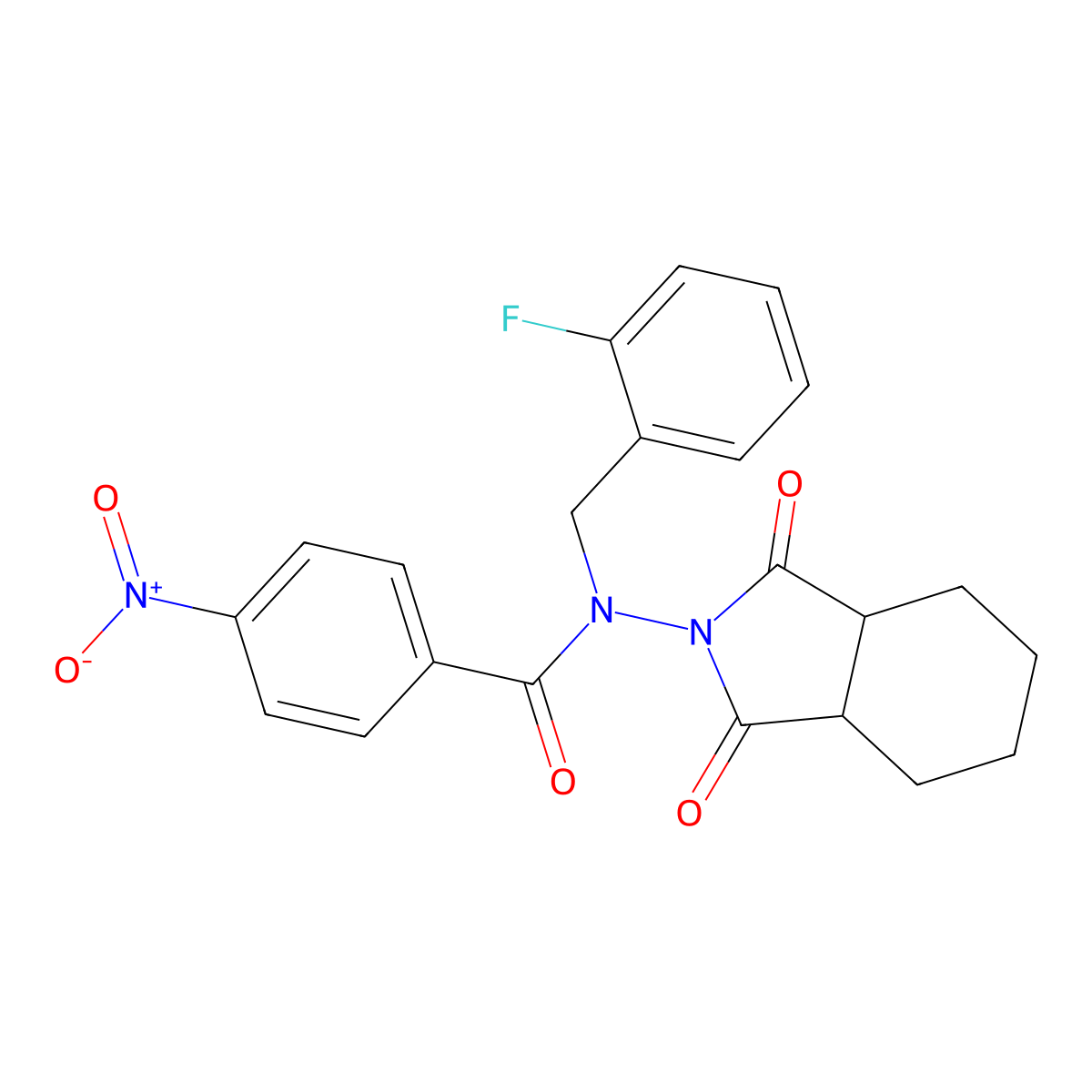 N-(1,3-dioxooctahydro-2H-isoindol-2-yl)-N-(2-fluorobenzyl)-4-nitrobenzamide molecular structure, CAS 832124-37-5