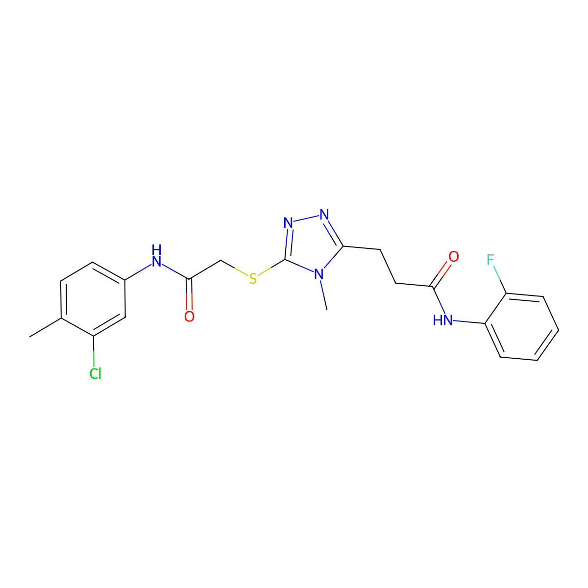 3-[5-[2-(3-chloro-4-methylanilino)-2-oxoethyl]sulfanyl-4-methyl-1,2,4-triazol-3-yl]-N-(2-fluorophenyl)propanamide molecular structure, CAS 832124-46-6