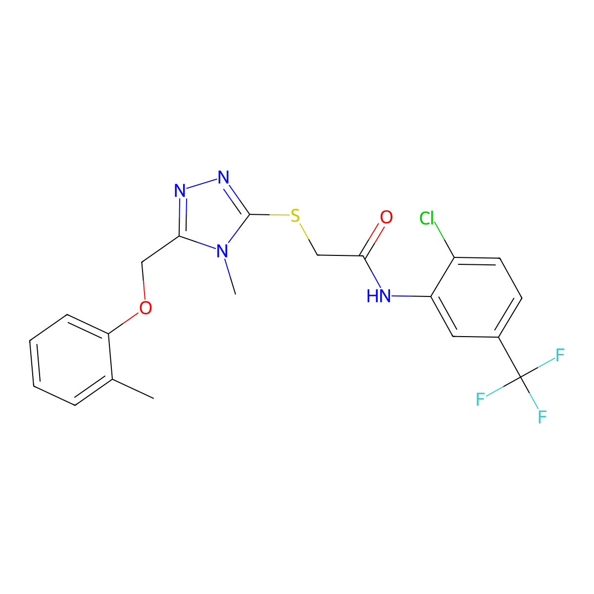 N-[2-chloro-5-(trifluoromethyl)phenyl]-2-[[4-methyl-5-[(2-methylphenoxy)methyl]-1,2,4-triazol-3-yl]sulfanyl]acetamide molecular structure, CAS 832124-56-8