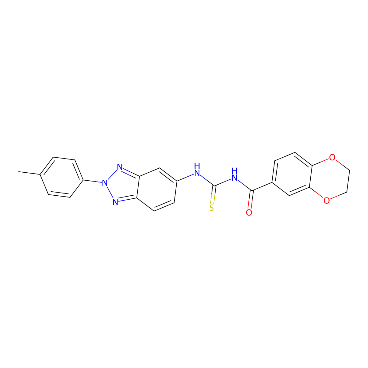 N-[[2-(4-methylphenyl)benzotriazol-5-yl]carbamothioyl]-2,3-dihydro-1,4-benzodioxine-6-carboxamide molecular structure, CAS 832125-31-2