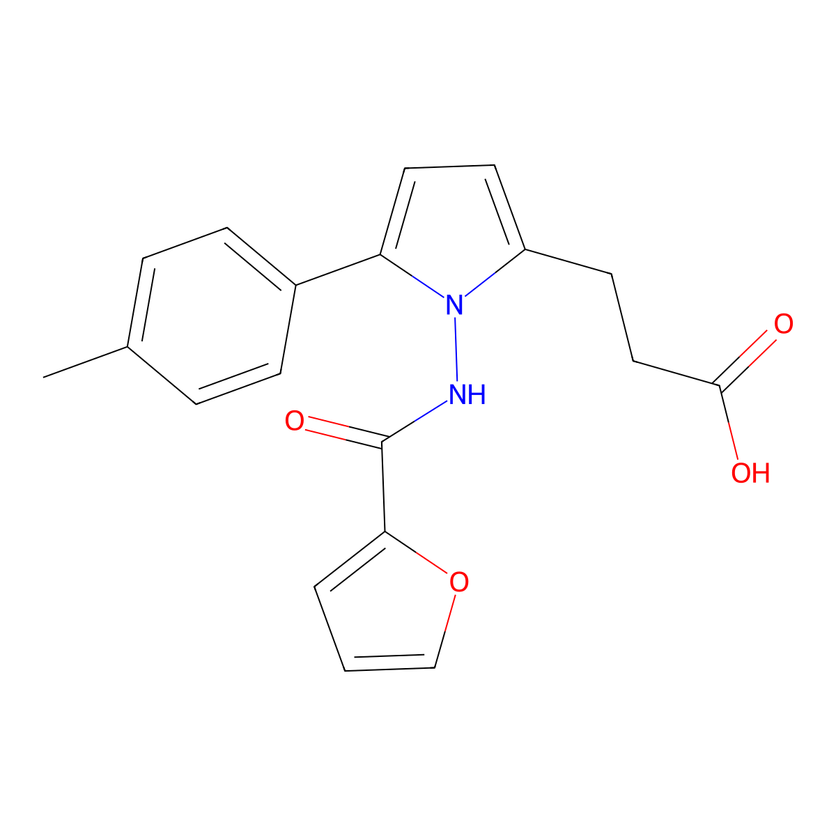 3-{1-[(furan-2-ylcarbonyl)amino]-5-(4-methylphenyl)-1H-pyrrol-2-yl}propanoic acid molecular structure, CAS 832125-32-3