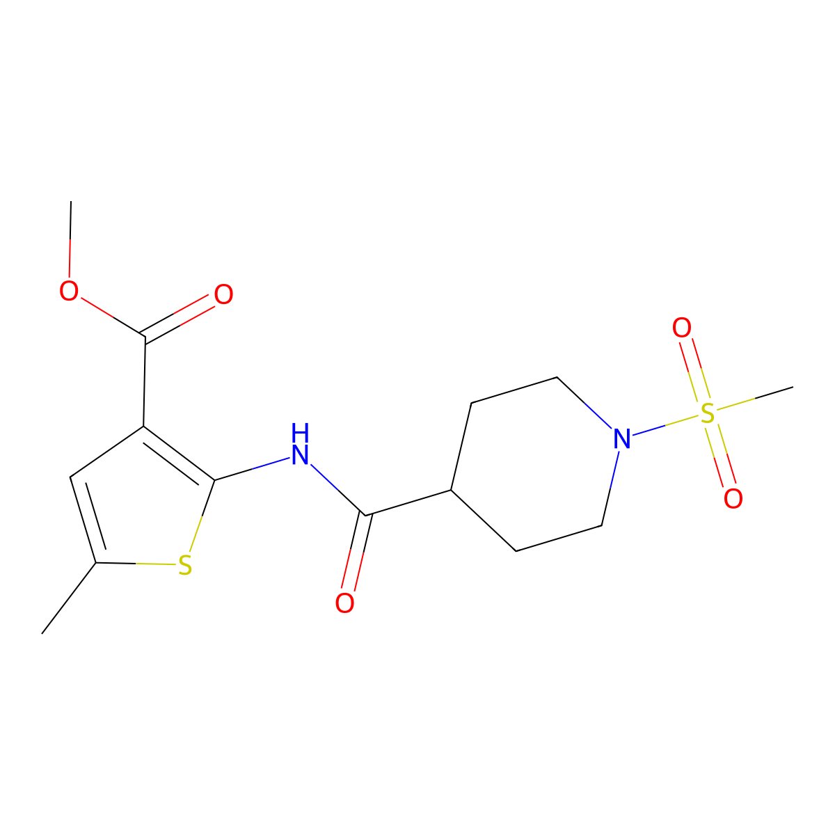 Methyl 5-methyl-2-({[1-(methylsulfonyl)piperidin-4-yl]carbonyl}amino)thiophene-3-carboxylate molecular structure, CAS 832125-88-9