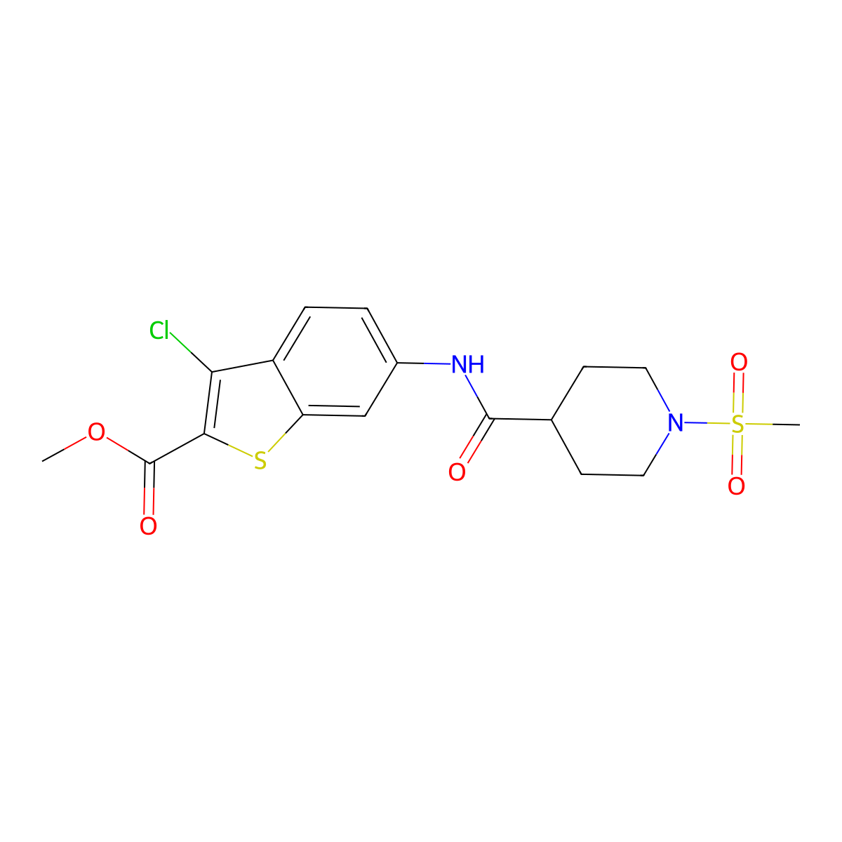 Methyl 3-chloro-6-({[1-(methylsulfonyl)piperidin-4-yl]carbonyl}amino)-1-benzothiophene-2-carboxylate molecular structure, CAS 832125-96-9