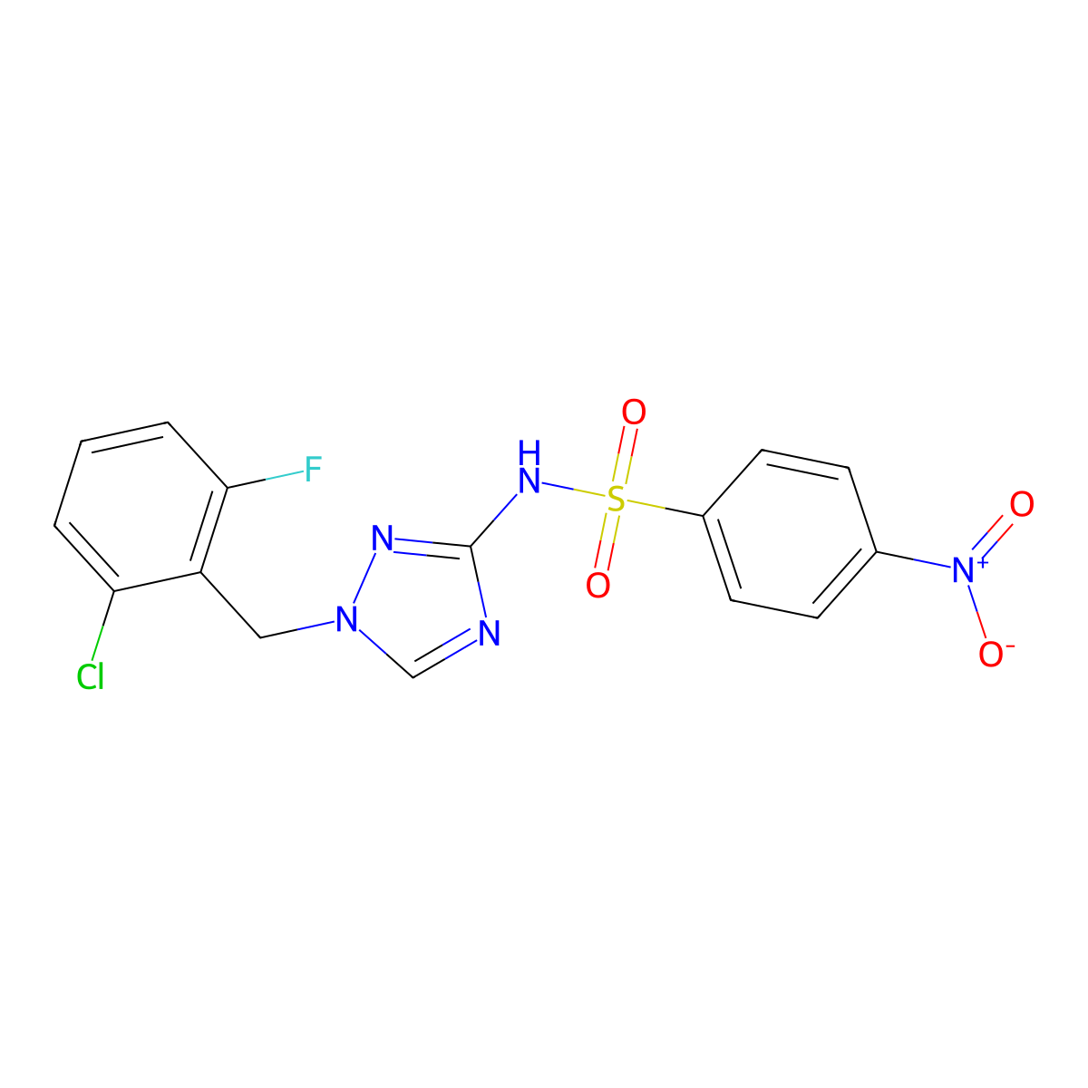 N-[1-(2-chloro-6-fluorobenzyl)-1H-1,2,4-triazol-3-yl]-4-nitrobenzenesulfonamide molecular structure, CAS 832126-09-7