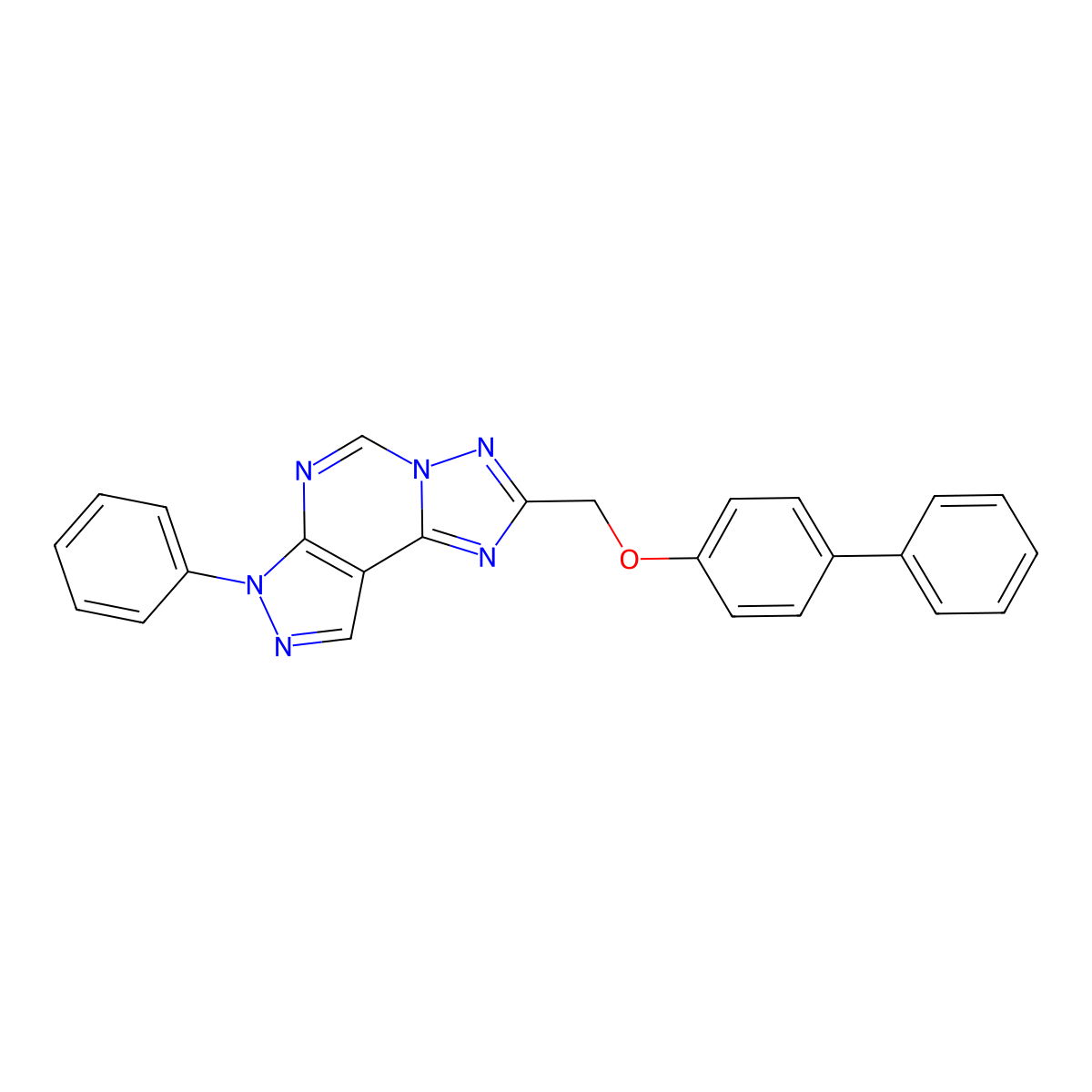 2-[(4-Biphenylyloxy)methyl]-7-phenyl-7H-pyrazolo[4,3-E][1,2,4]triazolo[1,5-C]pyrimidine molecular structure, CAS 832126-26-8