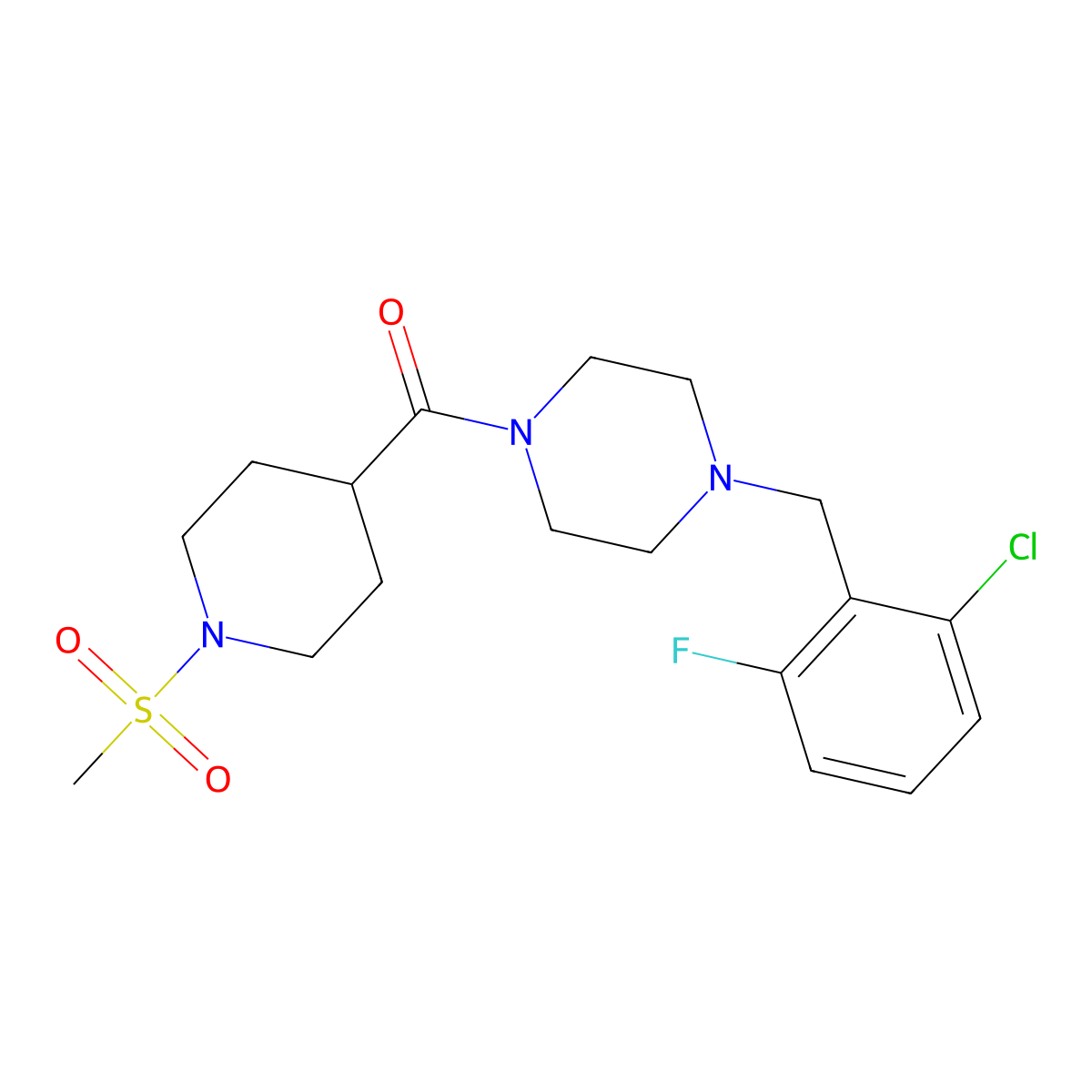 [4-(2-Chloro-6-fluorobenzyl)piperazin-1-yl][1-(methylsulfonyl)piperidin-4-yl]methanone molecular structure, CAS 832126-36-0