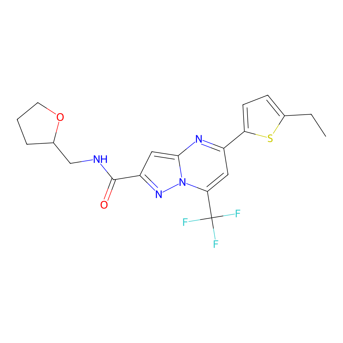 5-(5-ethylthiophen-2-yl)-N-(tetrahydrofuran-2-ylmethyl)-7-(trifluoromethyl)pyrazolo[1,5-a]pyrimidine-2-carboxamide molecular structure, CAS 832126-56-4