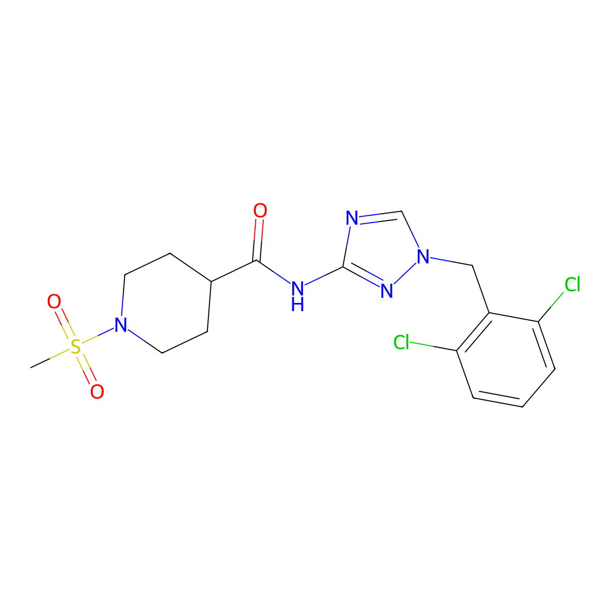 N-[1-(2,6-dichlorobenzyl)-1H-1,2,4-triazol-3-yl]-1-(methylsulfonyl)piperidine-4-carboxamide molecular structure, CAS 832126-89-3