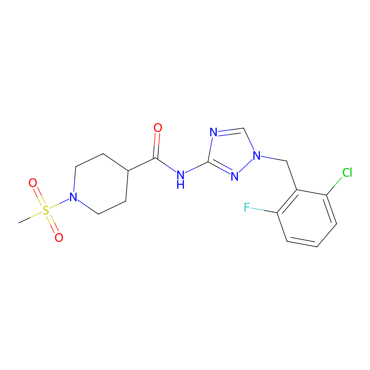 N-[1-(2-chloro-6-fluorobenzyl)-1H-1,2,4-triazol-3-yl]-1-(methylsulfonyl)piperidine-4-carboxamide molecular structure, CAS 832127-18-1