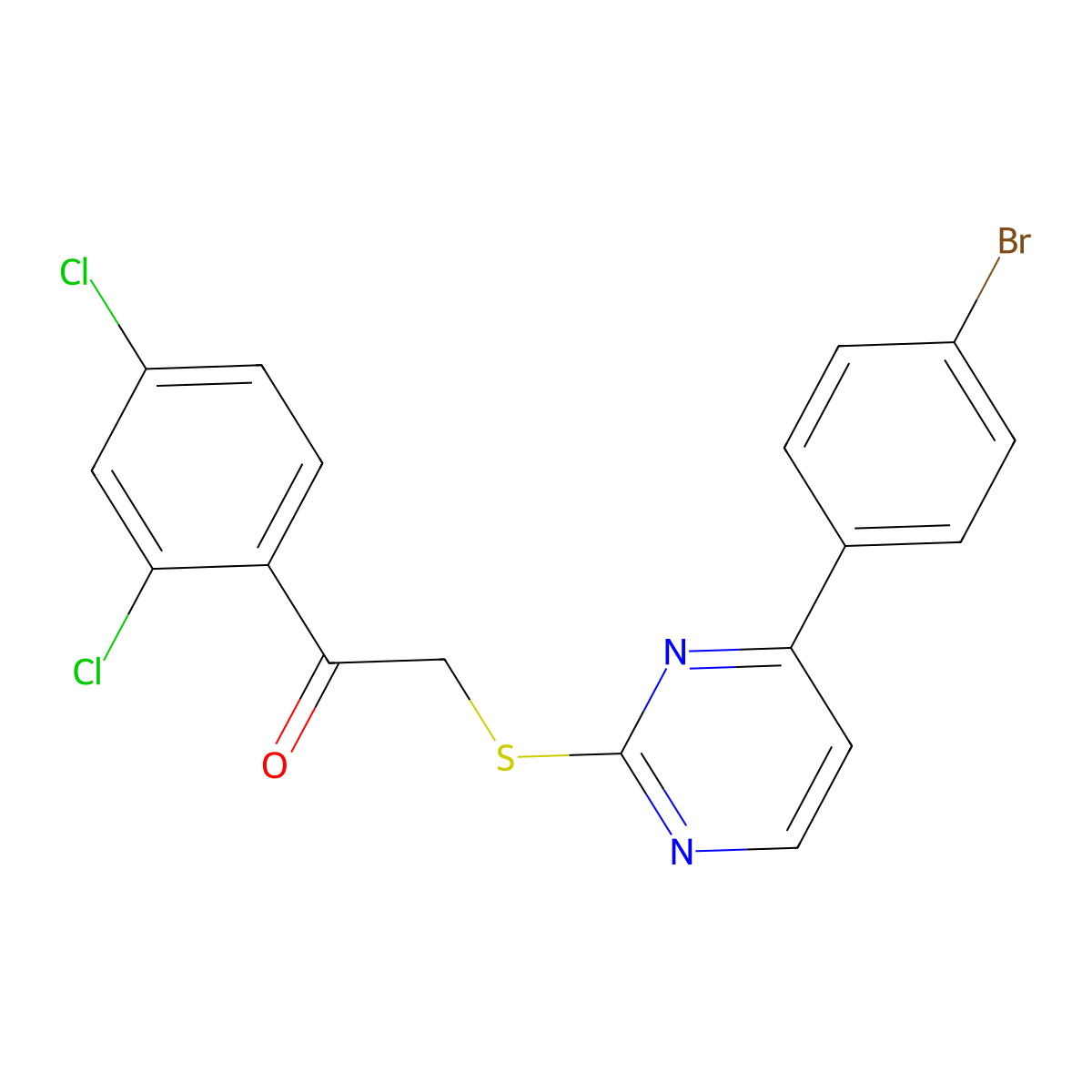 2-{[4-(4-Bromophenyl)pyrimidin-2-yl]sulfanyl}-1-(2,4-dichlorophenyl)ethanone molecular structure, CAS 832129-29-0