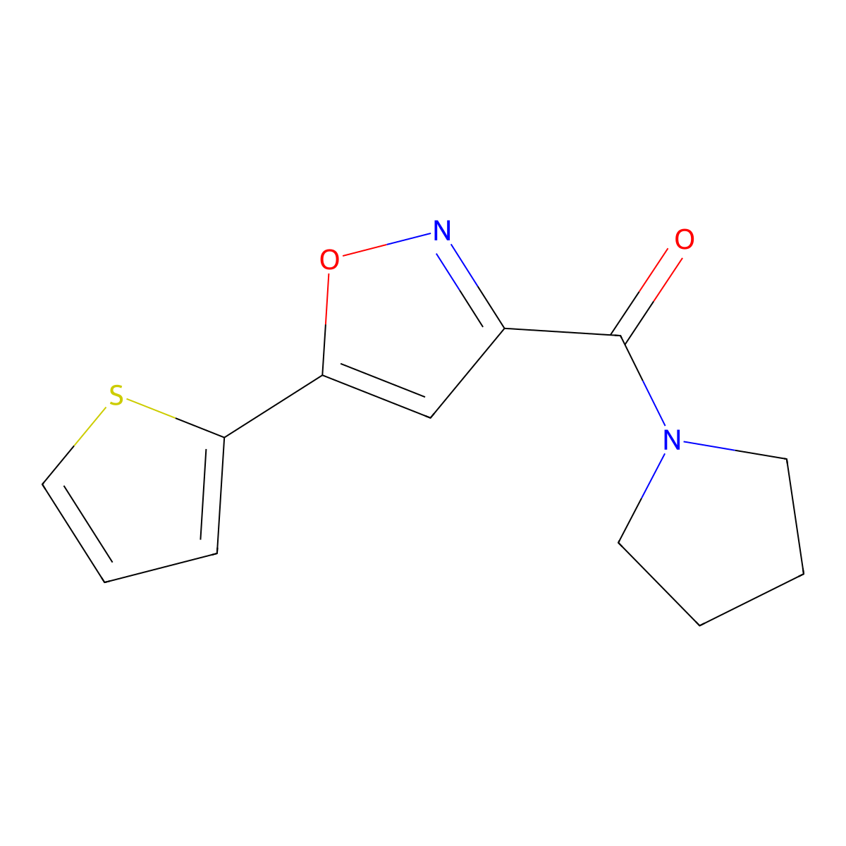 Pyrrolidin-1-yl-(5-thiophen-2-yl-1,2-oxazol-3-yl)methanone molecular structure, CAS 832129-68-7