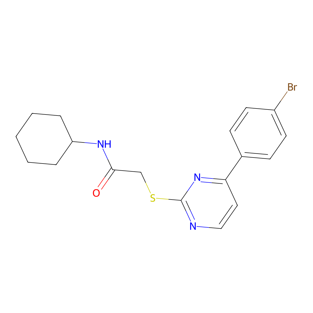 2-{[4-(4-bromophenyl)pyrimidin-2-yl]sulfanyl}-N-cyclohexylacetamide molecular structure, CAS 832129-80-3