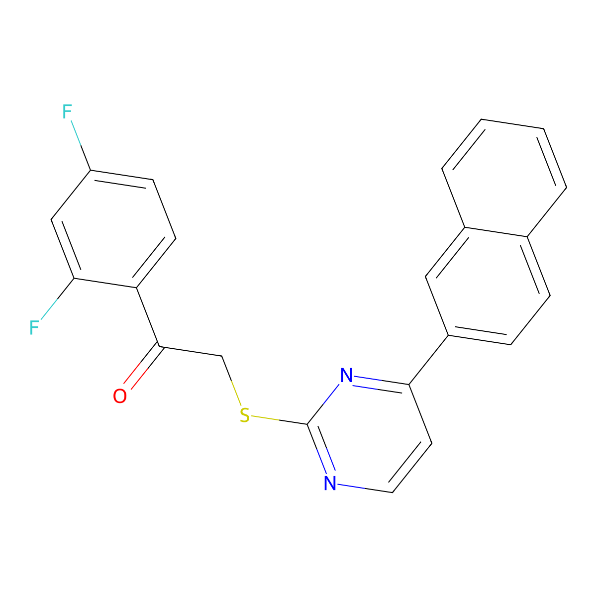 1-(2,4-Difluorophenyl)-2-{[4-(naphthalen-2-yl)pyrimidin-2-yl]sulfanyl}ethanone molecular structure, CAS 832130-03-7