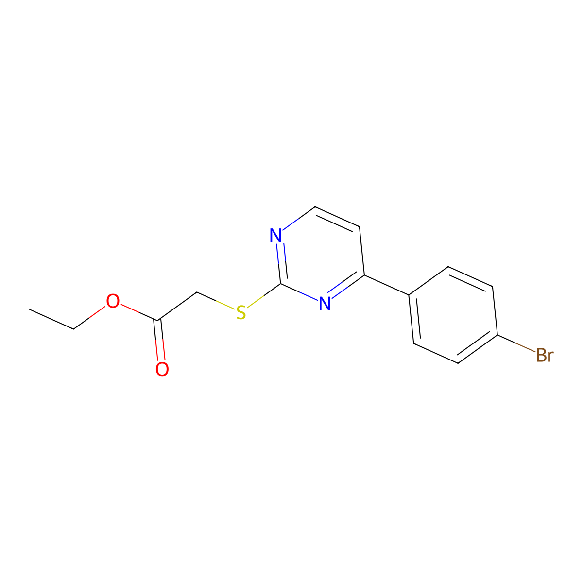 Ethyl 2-[4-(4-bromophenyl)pyrimidin-2-ylthio]acetate molecular structure, CAS 832130-04-8