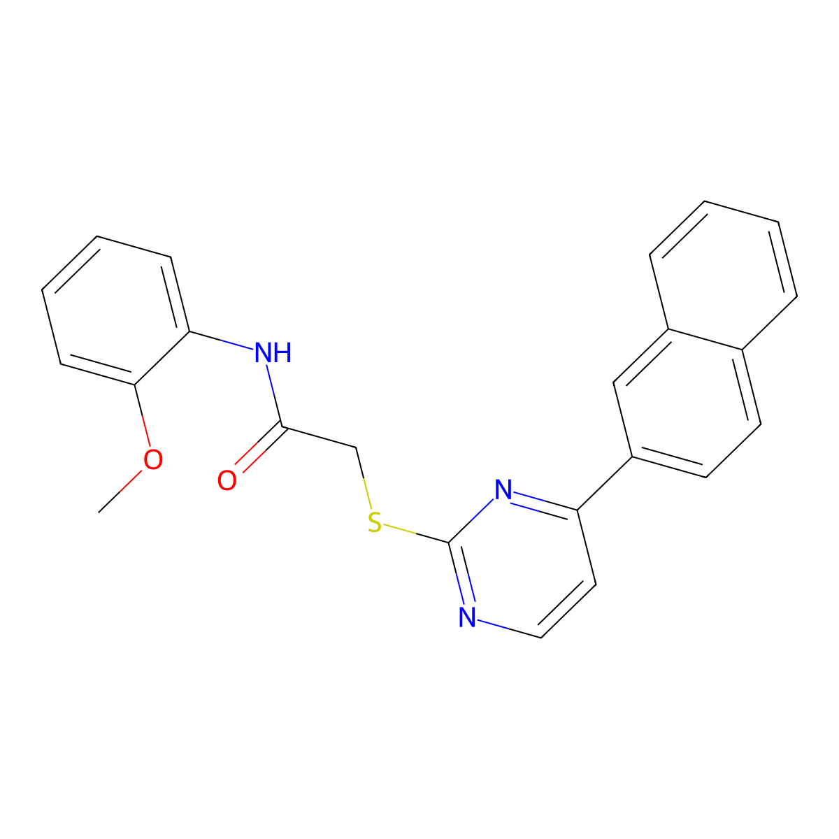 N-(2-methoxyphenyl)-2-{[4-(naphthalen-2-yl)pyrimidin-2-yl]sulfanyl}acetamide molecular structure, CAS 832130-05-9
