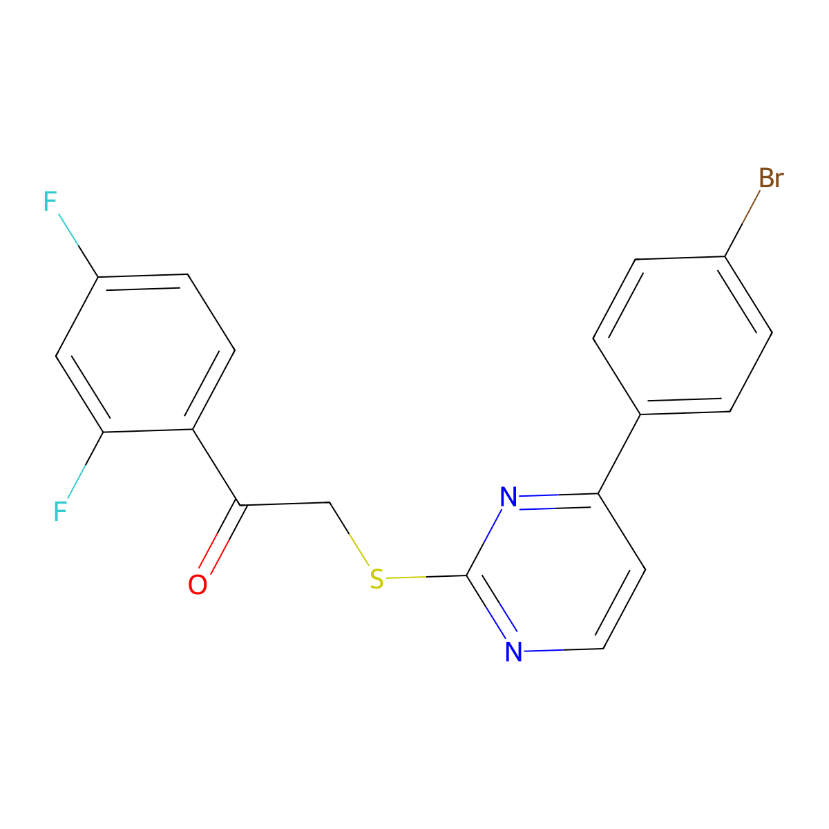 2-{[4-(4-Bromophenyl)pyrimidin-2-yl]sulfanyl}-1-(2,4-difluorophenyl)ethanone molecular structure, CAS 832130-11-7