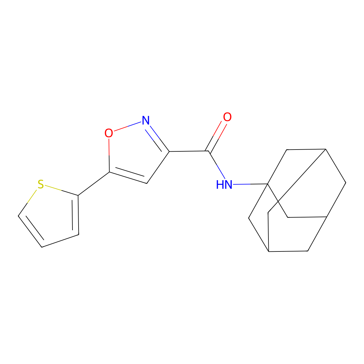 N-adamantanyl(5-(2-thienyl)isoxazol-3-yl)carboxamide molecular structure, CAS 832130-28-6