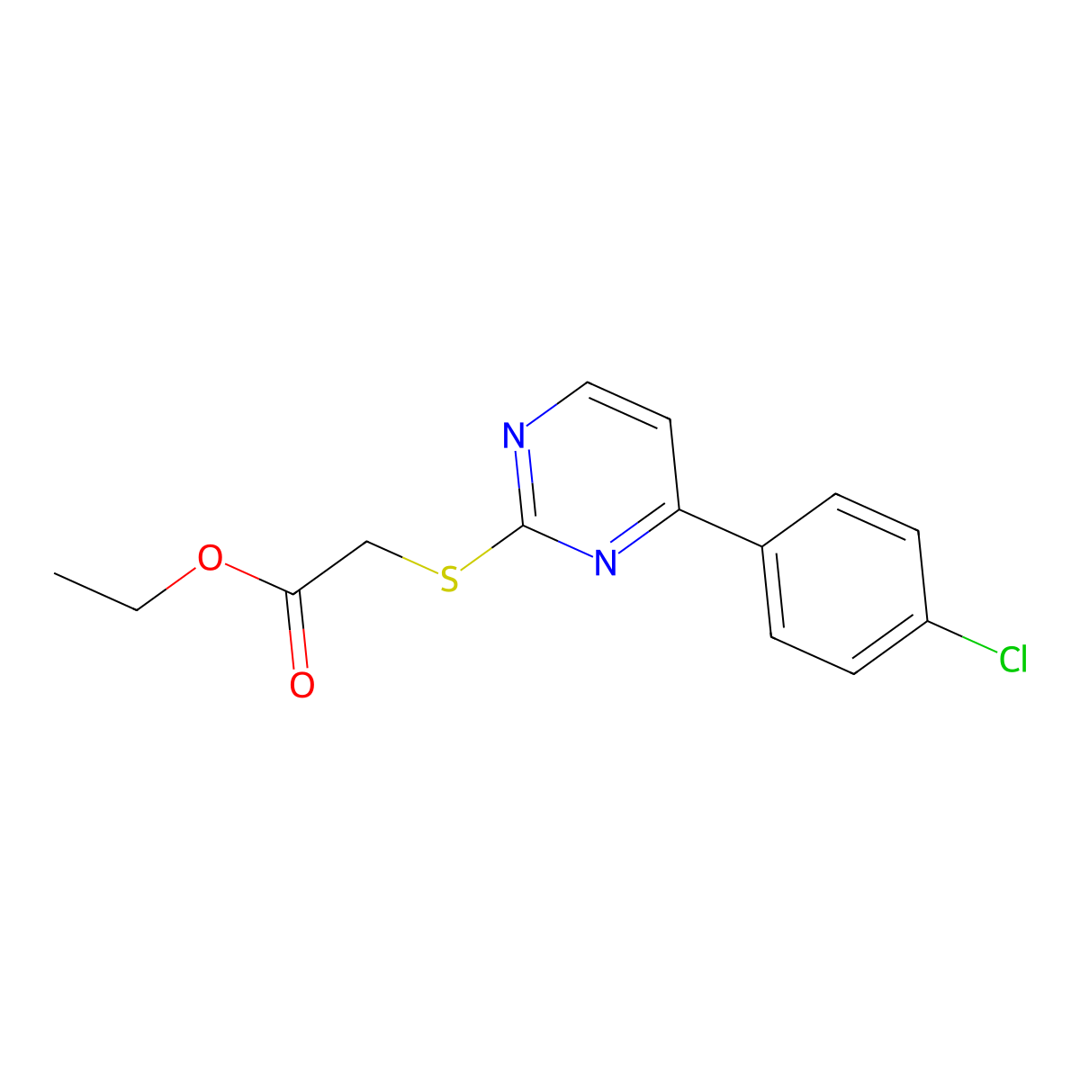 Ethyl 2-((4-(4-chlorophenyl)pyrimidin-2-yl)thio)acetate molecular structure, CAS 832130-61-7