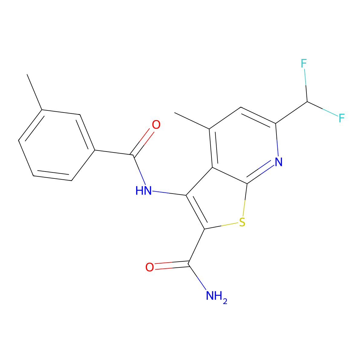 6-(Difluoromethyl)-4-methyl-3-[(3-methylbenzoyl)amino]thieno[2,3-b]pyridine-2-carboxamide molecular structure, CAS 832134-63-1