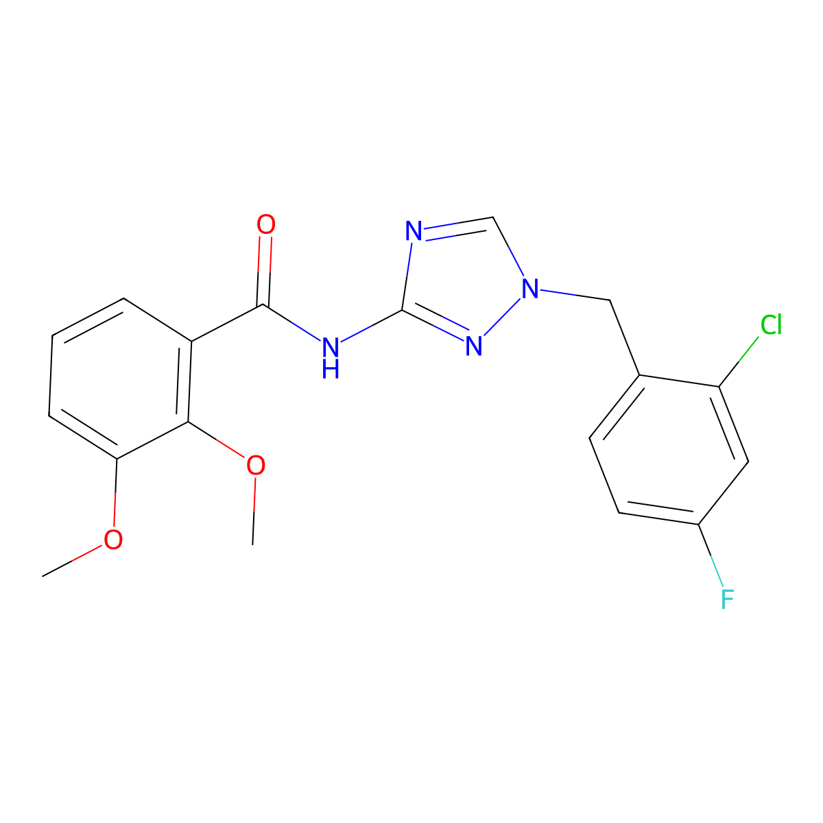N-[1-[(2-chloro-4-fluorophenyl)methyl]-1,2,4-triazol-3-yl]-2,3-dimethoxybenzamide molecular structure, CAS 832134-64-2