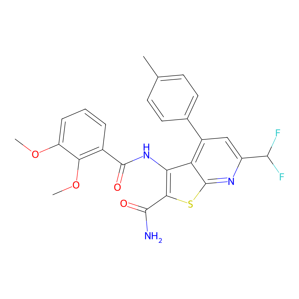 6-(Difluoromethyl)-3-[(2,3-dimethoxybenzoyl)amino]-4-(4-methylphenyl)thieno[2,3-b]pyridine-2-carboxamide molecular structure, CAS 832134-68-6