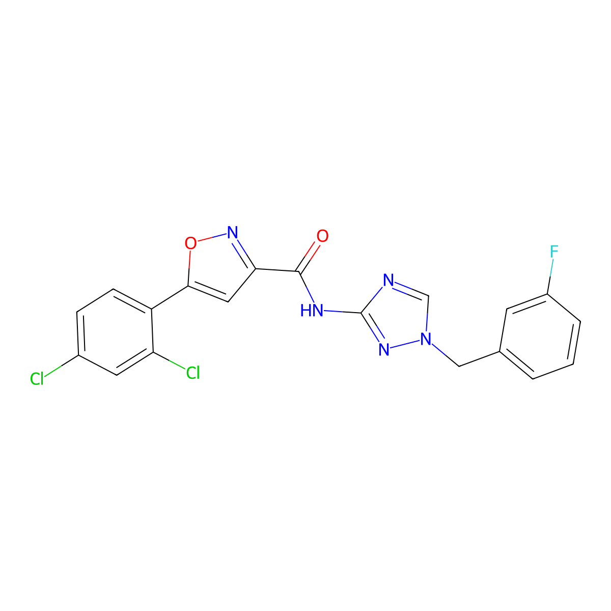5-(2,4-dichlorophenyl)-N-[1-(3-fluorobenzyl)-1H-1,2,4-triazol-3-yl]-1,2-oxazole-3-carboxamide molecular structure, CAS 832134-87-9