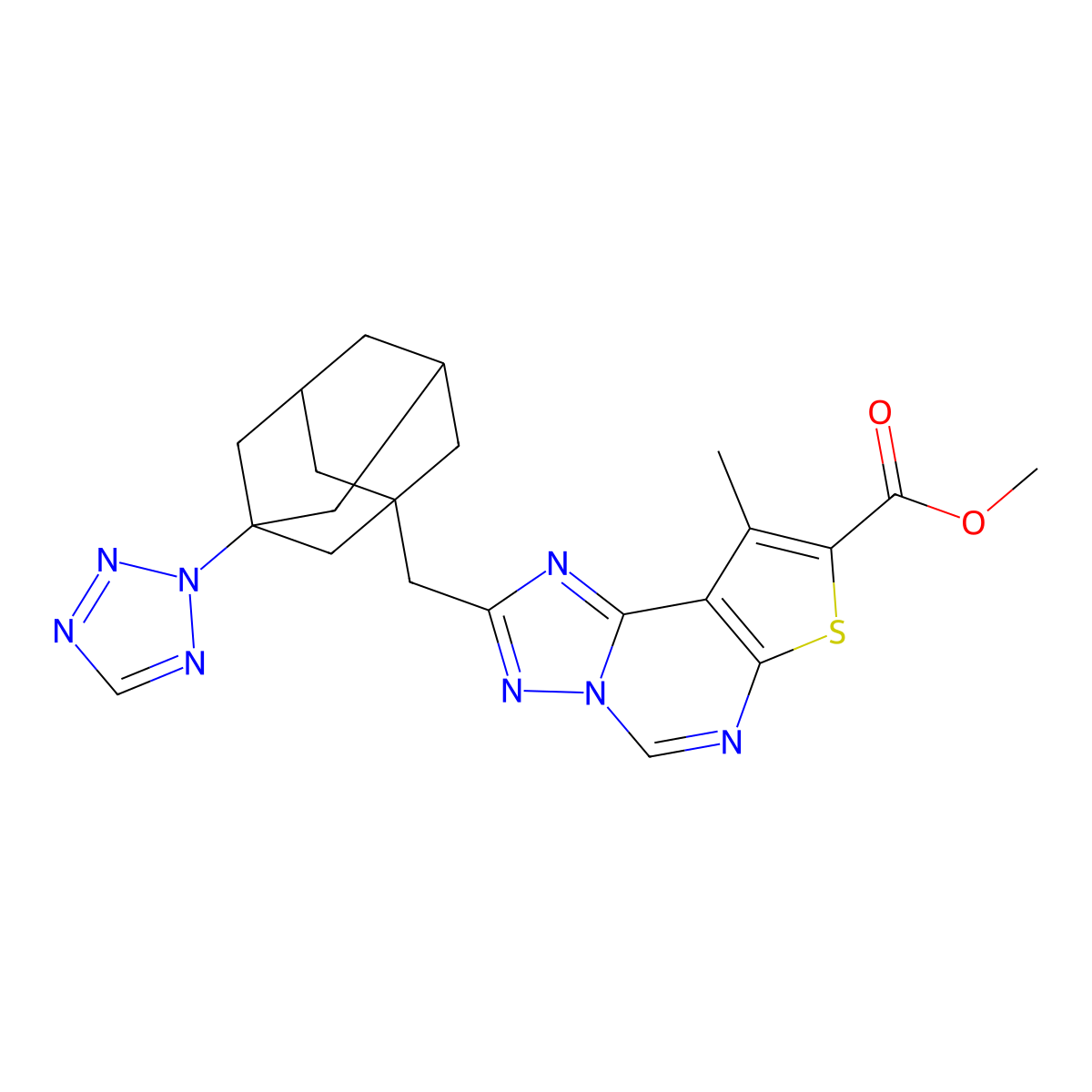 methyl 2-((3-(2H-tetrazol-2-yl)adamantan-1-yl)methyl)-9-methylthieno[3,2-e][1,2,4]triazolo[1,5-c]pyrimidine-8-carboxylate molecular structure, CAS 832135-20-3