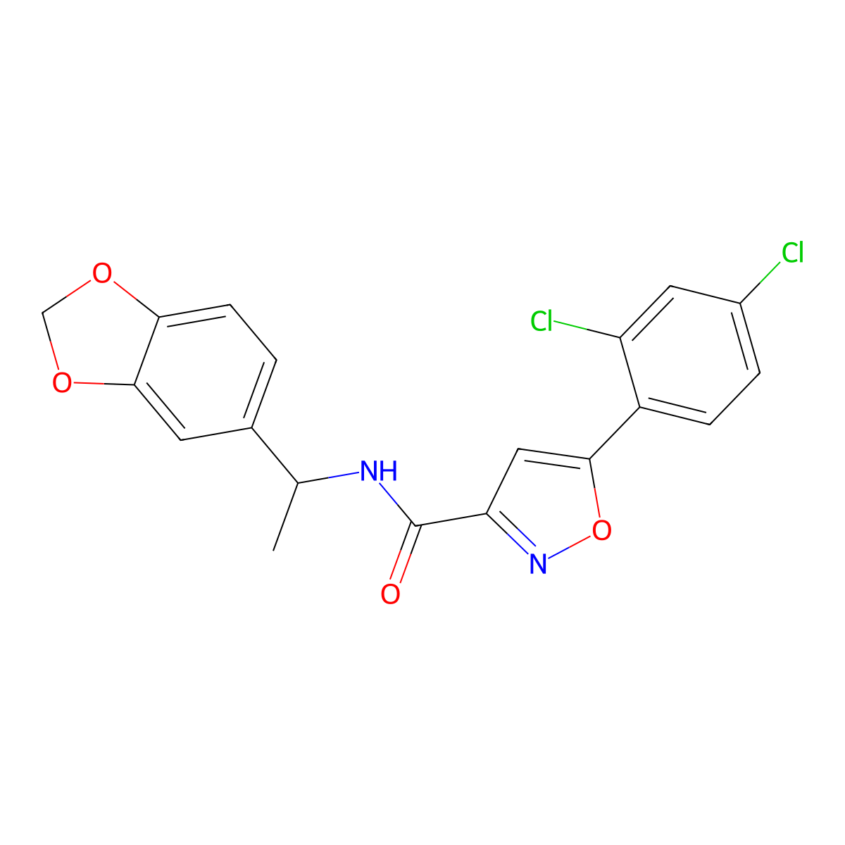 N-[1-(1,3-benzodioxol-5-yl)ethyl]-5-(2,4-dichlorophenyl)-1,2-oxazole-3-carboxamide molecular structure, CAS 832135-56-5