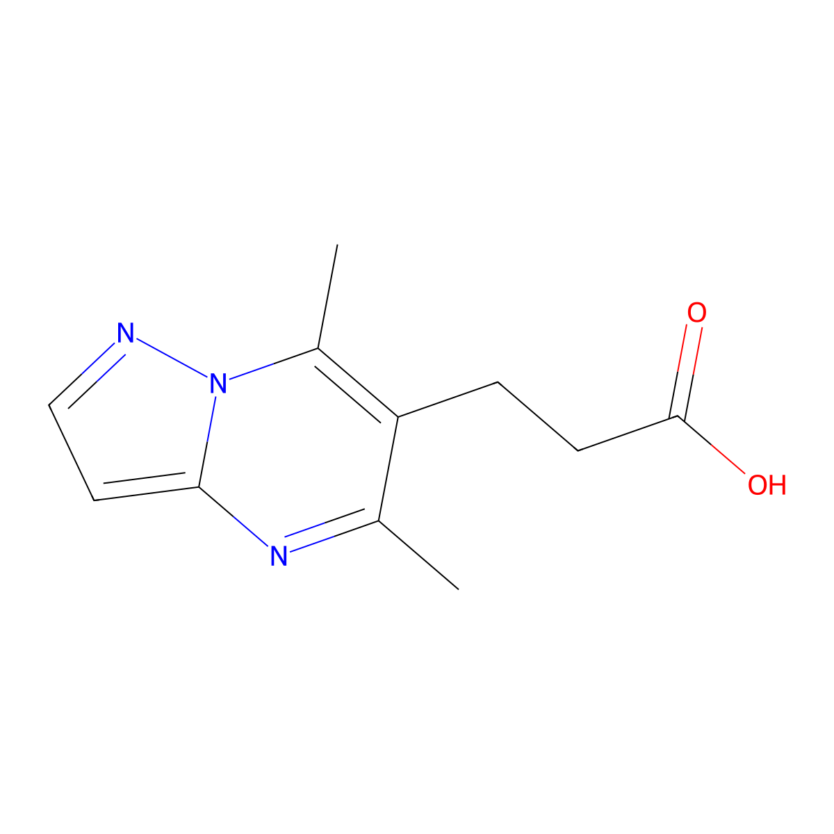 3-(5,7-Dimethylpyrazolo(1,5-a)pyrimidin-6-yl)propanoic acid molecular structure, CAS 832135-73-6