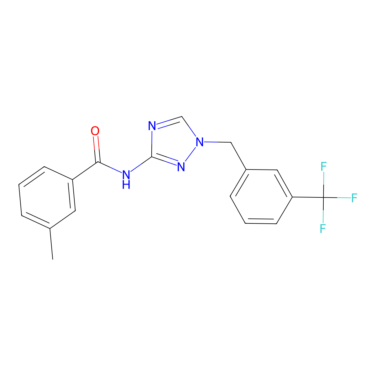 3-methyl-N-[1-[[3-(trifluoromethyl)phenyl]methyl]-1,2,4-triazol-3-yl]benzamide molecular structure, CAS 832135-81-6