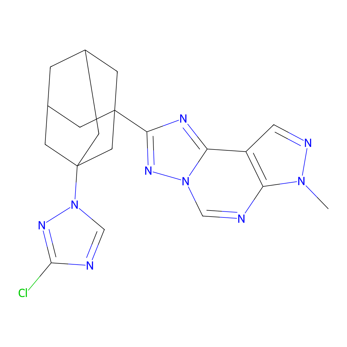 2-[3-(3-Chloro-1H-1,2,4-triazol-1-YL)-1-adamantyl]-7-methyl-7H-pyrazolo[4,3-E][1,2,4]triazolo[1,5-C]pyrimidine molecular structure, CAS 832135-88-3