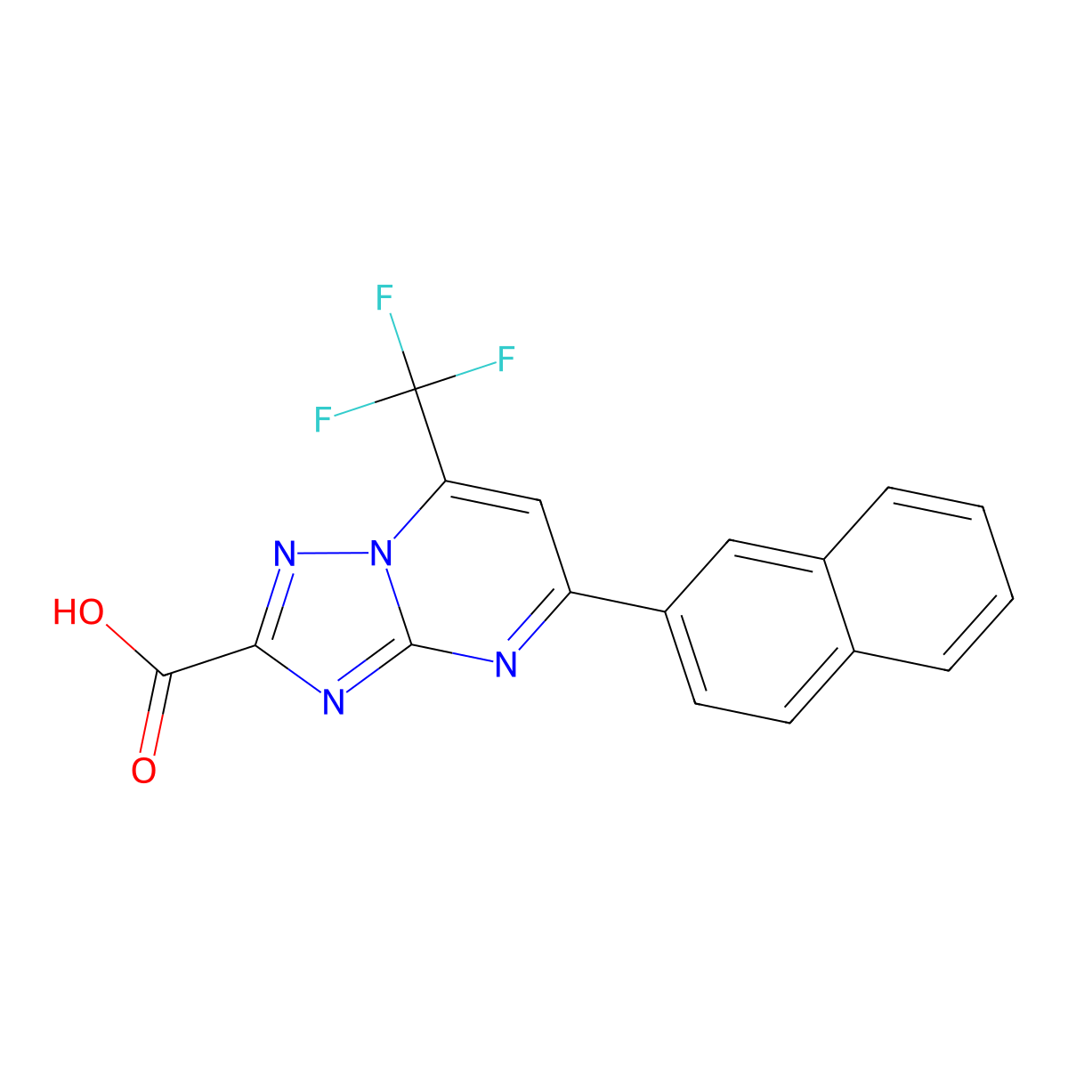 5-(Naphthalen-2-yl)-7-(trifluoromethyl)[1,2,4]triazolo[1,5-a]pyrimidine-2-carboxylic acid molecular structure, CAS 832136-00-2