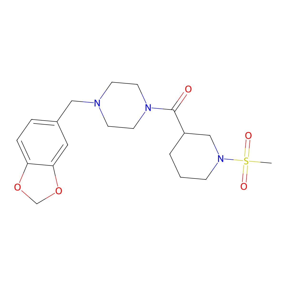 [4-(1,3-Benzodioxol-5-ylmethyl)piperazin-1-yl]-(1-methylsulfonylpiperidin-3-yl)methanone molecular structure, CAS 832136-06-8