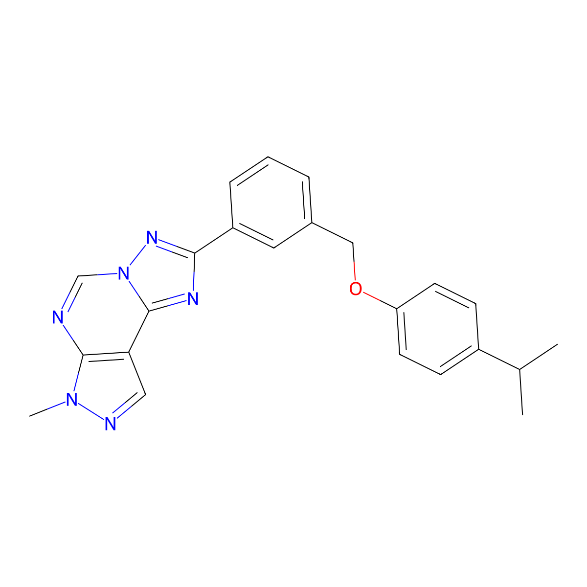 2-(3-((4-isopropylphenoxy)methyl)phenyl)-7-methyl-7H-pyrazolo[4,3-e][1,2,4]triazolo[1,5-c]pyrimidine molecular structure, CAS 832136-33-1