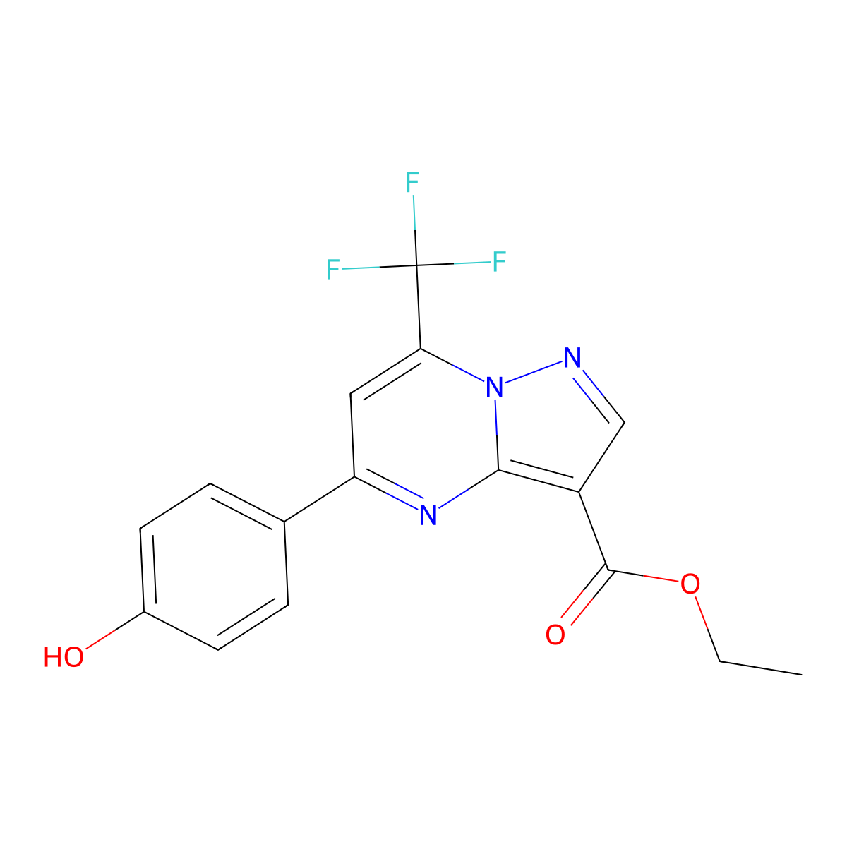 Ethyl 5-(4-hydroxyphenyl)-7-(trifluoromethyl)pyrazolo[1,5-a]pyrimidine-3-carboxylate molecular structure, CAS 832136-43-3