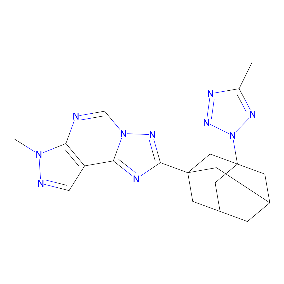 7-methyl-2-(3-(5-methyl-2H-tetrazol-2-yl)adamantan-1-yl)-7H-pyrazolo[4,3-e][1,2,4]triazolo[1,5-c]pyrimidine molecular structure, CAS 832136-61-5