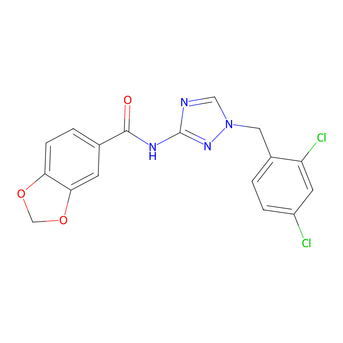 N-[1-(2,4-dichlorobenzyl)-1H-1,2,4-triazol-3-yl]-1,3-benzodioxole-5-carboxamide molecular structure, CAS 832136-69-3