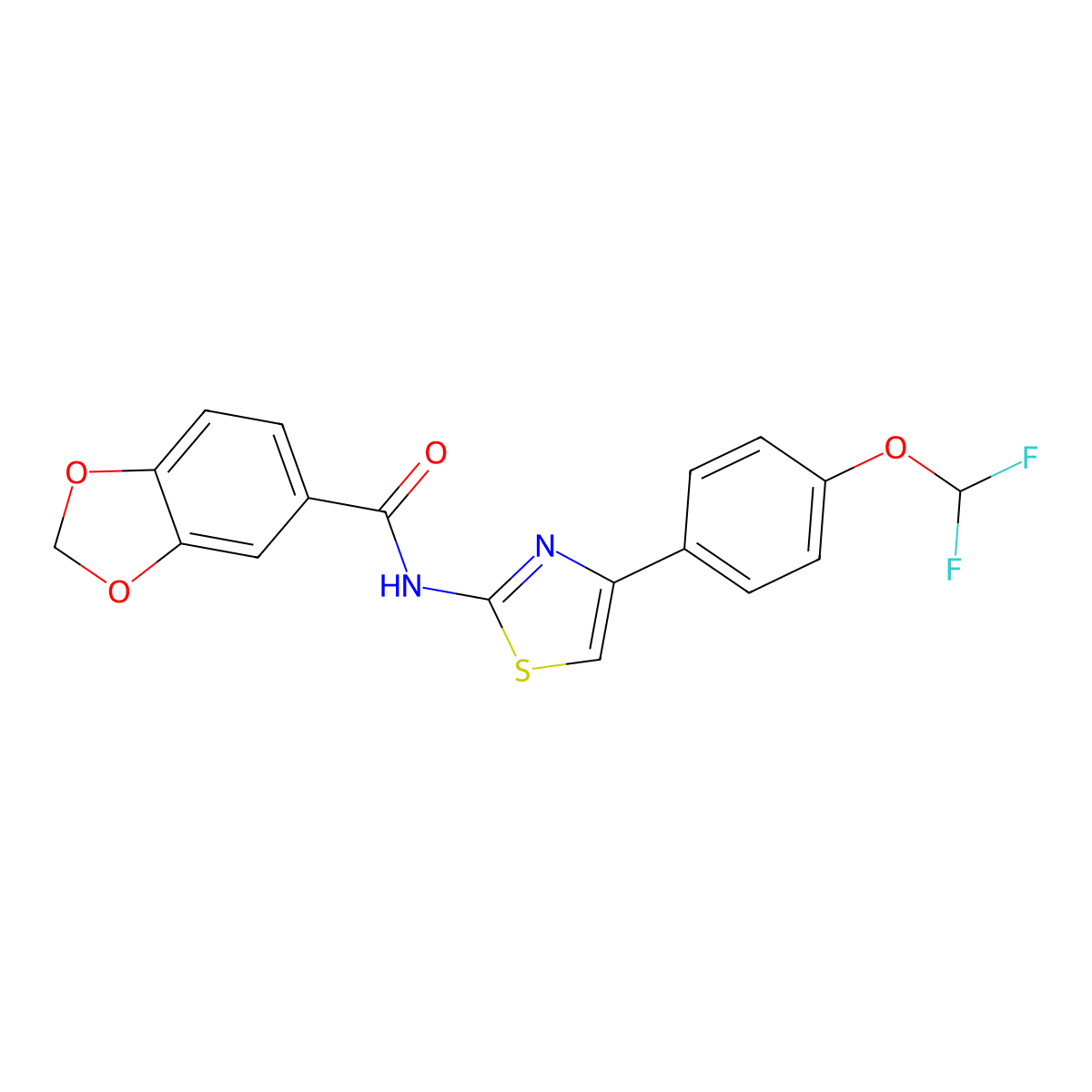 N-[4-[4-(difluoromethoxy)phenyl]-1,3-thiazol-2-yl]-1,3-benzodioxole-5-carboxamide molecular structure, CAS 832136-70-6