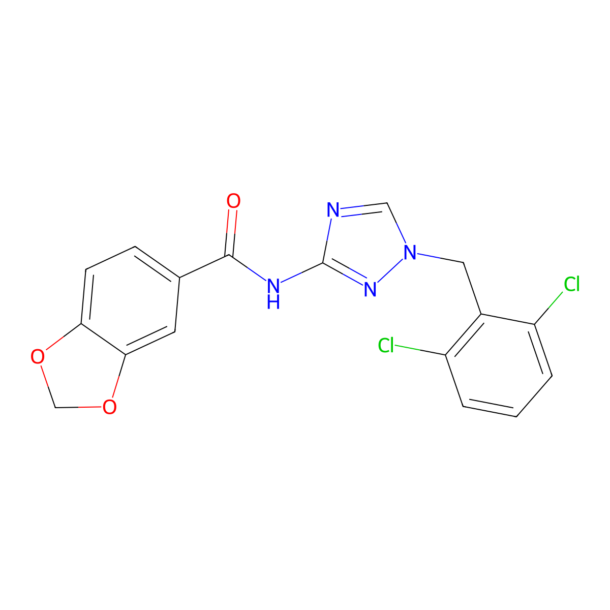 N-[1-(2,6-dichlorobenzyl)-1H-1,2,4-triazol-3-yl]-1,3-benzodioxole-5-carboxamide molecular structure, CAS 832136-83-1