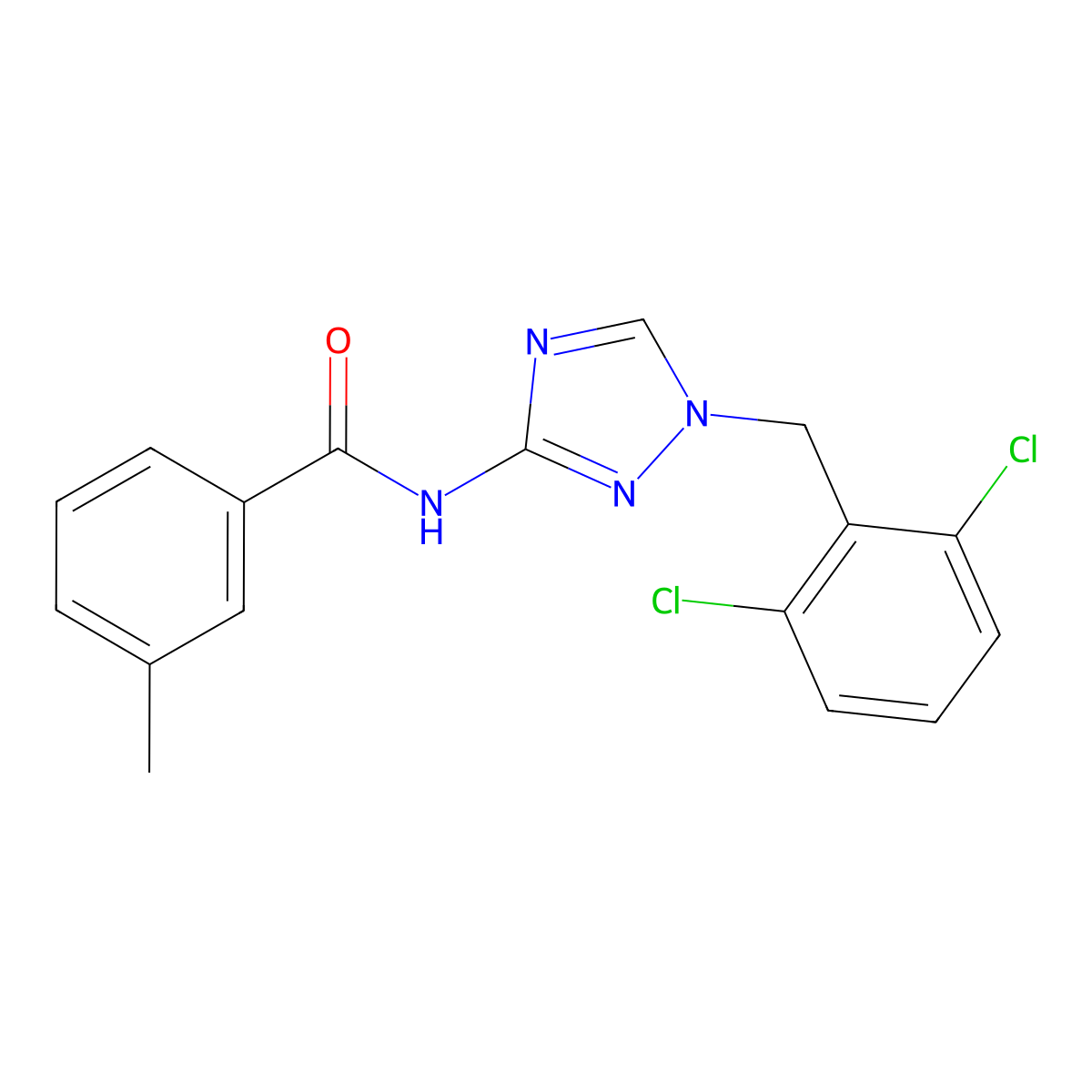 N-[1-[(2,6-dichlorophenyl)methyl]-1,2,4-triazol-3-yl]-3-methylbenzamide molecular structure, CAS 832136-98-8