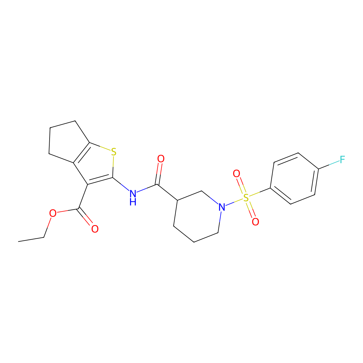 ethyl 2-(1-((4-fluorophenyl)sulfonyl)piperidine-3-carboxamido)-5,6-dihydro-4H-cyclopenta[b]thiophene-3-carboxylate molecular structure, CAS 832137-06-1