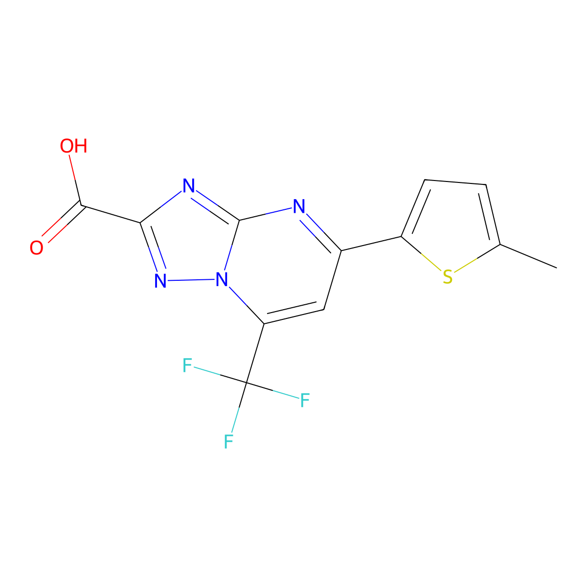 5-(5-Methylthiophen-2-yl)-7-(trifluoromethyl)-[1,2,4]triazolo[1,5-a]pyrimidine-2-carboxylic acid molecular structure, CAS 832137-14-1