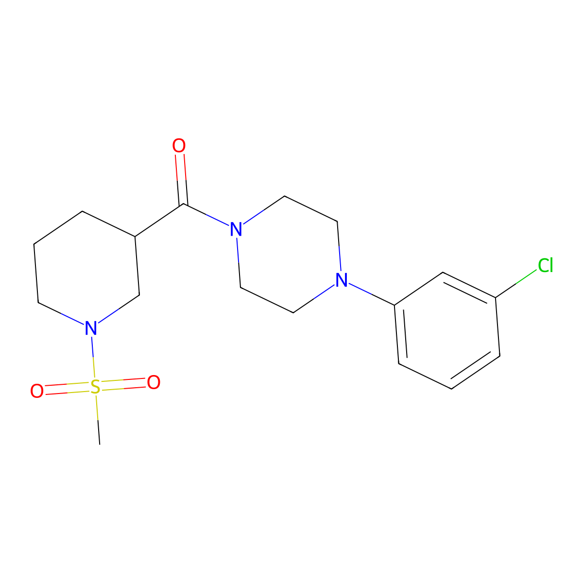 [4-(3-Chlorophenyl)piperazin-1-yl]-(1-methylsulfonylpiperidin-3-yl)methanone molecular structure, CAS 832137-15-2