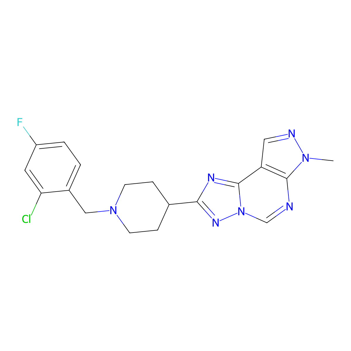 2-(1-(2-chloro-4-fluorobenzyl)piperidin-4-yl)-7-methyl-7H-pyrazolo[4,3-e][1,2,4]triazolo[1,5-c]pyrimidine molecular structure, CAS 832137-22-1