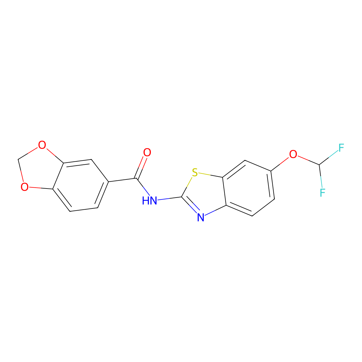 N-[6-(difluoromethoxy)-1,3-benzothiazol-2-yl]-1,3-benzodioxole-5-carboxamide molecular structure, CAS 832137-23-2