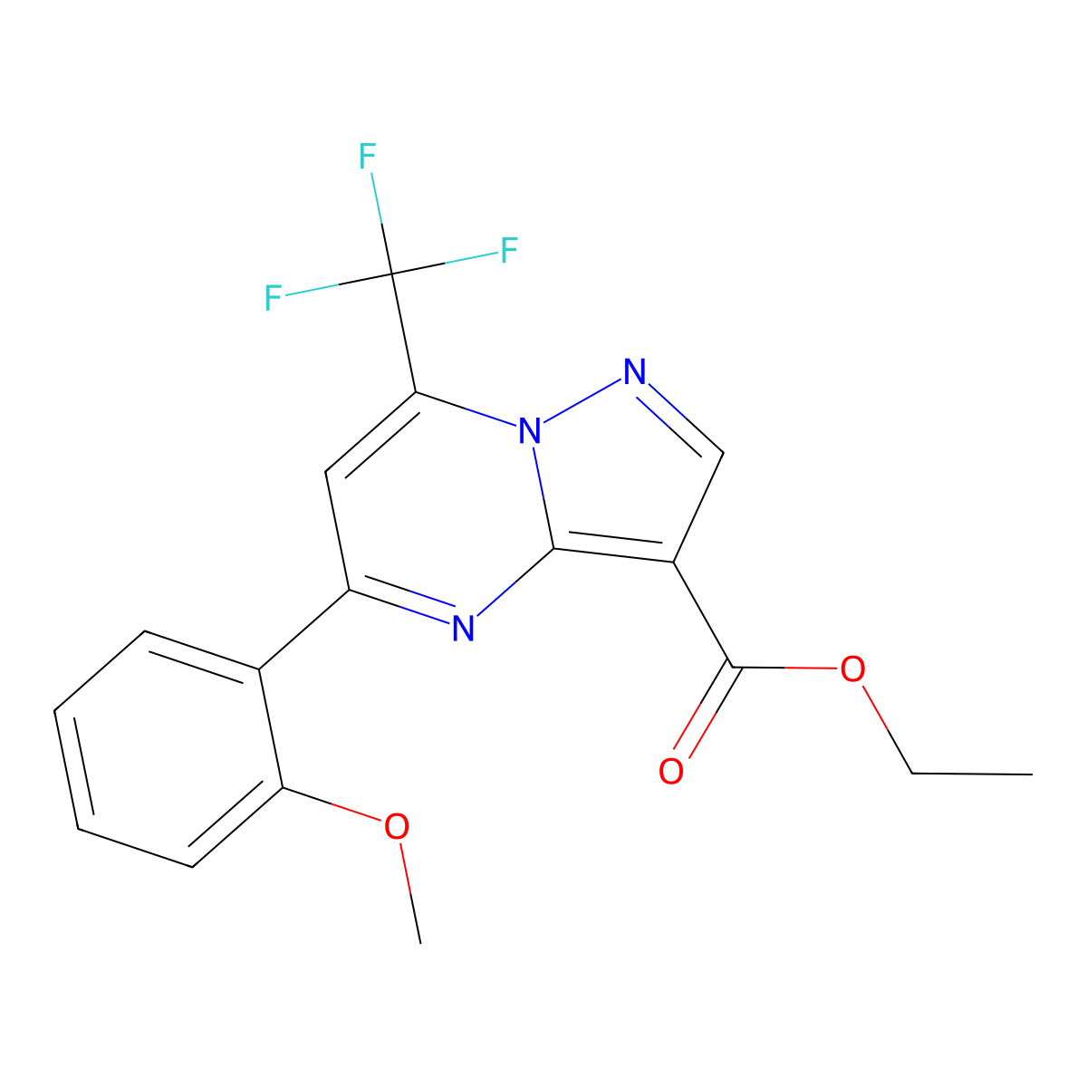 Ethyl 5-(2-methoxyphenyl)-7-(trifluoromethyl)pyrazolo[1,5-a]pyrimidine-3-carboxylate molecular structure, CAS 832137-78-7