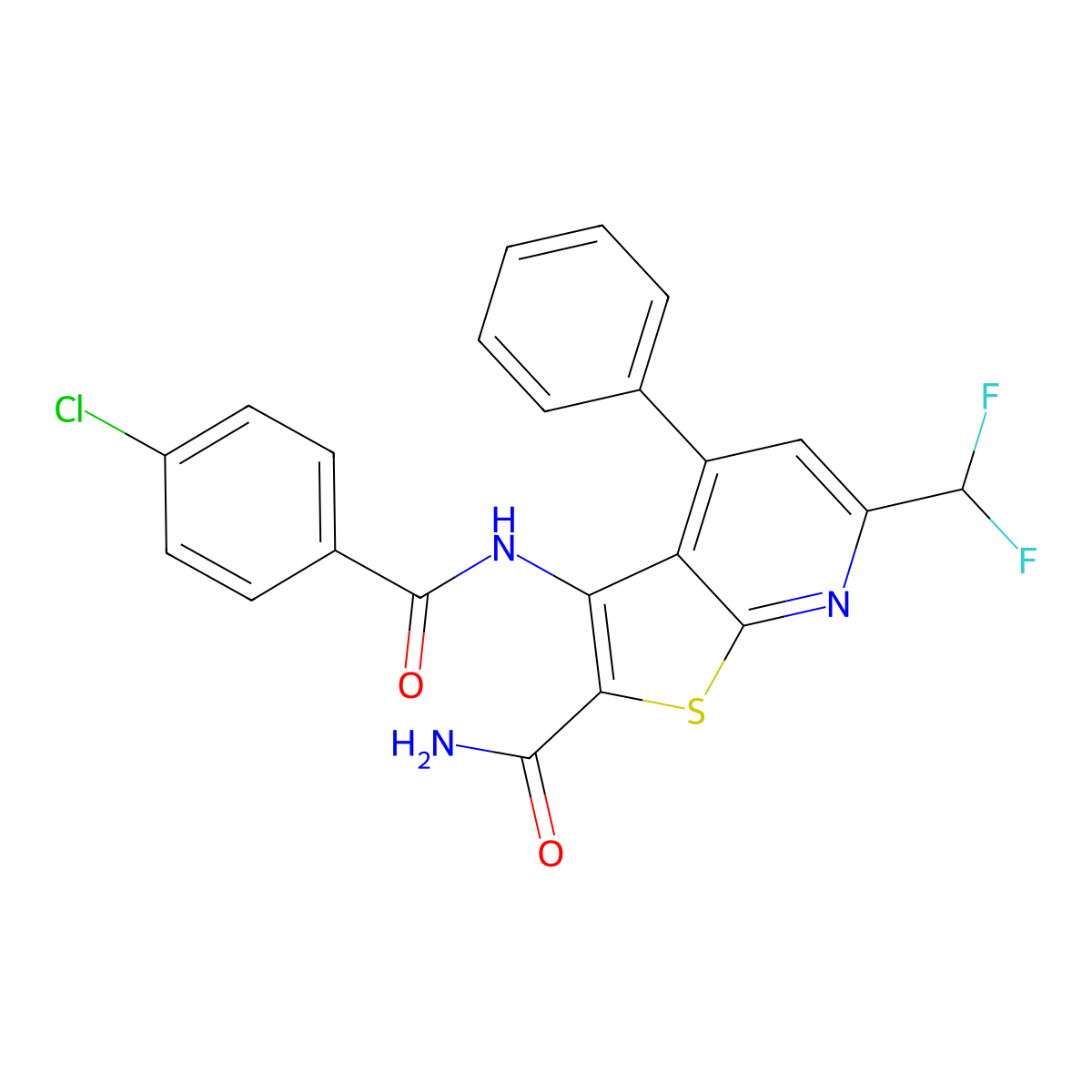 3-[(4-Chlorobenzoyl)amino]-6-(difluoromethyl)-4-phenylthieno[2,3-b]pyridine-2-carboxamide molecular structure, CAS 832137-89-0