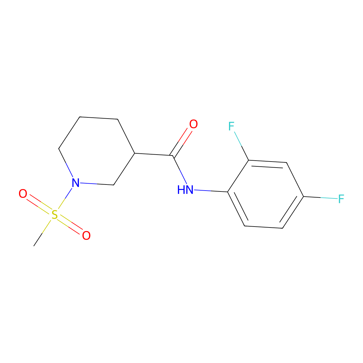 N-(2,4-difluorophenyl)-1-(methylsulfonyl)piperidine-3-carboxamide molecular structure, CAS 832137-97-0