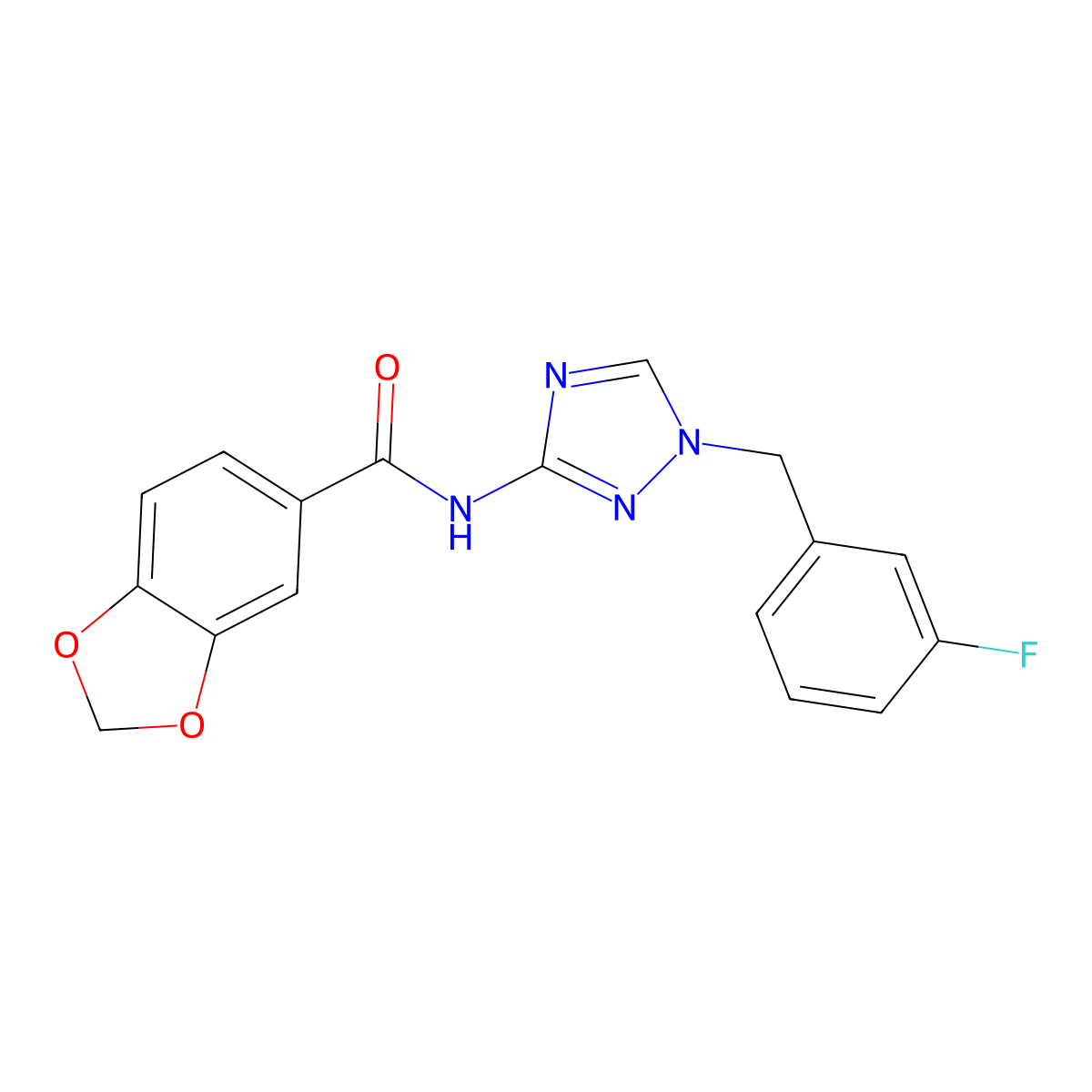 N-[1-[(3-fluorophenyl)methyl]-1,2,4-triazol-3-yl]-1,3-benzodioxole-5-carboxamide molecular structure, CAS 832138-12-2